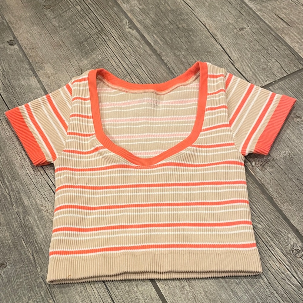 Aerie athletic Striped Crop Top with Orange Accents